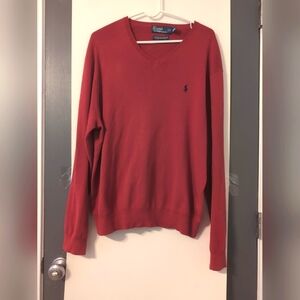 Polo by Ralph Lauren Men's Deep Red Men's Size XXL Prima Cotton V-Neck Sweater‎